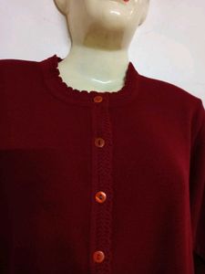 Maroon Button-Up Knit Cardigan