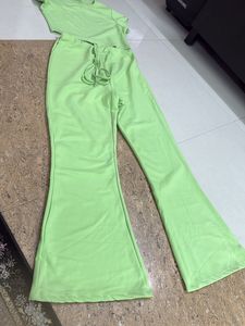Lime Green Crop Top &amp; Flare Pants Set