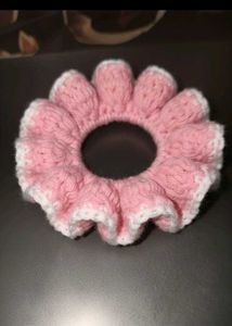 Pink & White Crochet Scrunchie