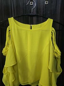 Yellow Cold Shoulder Ruffle Top
