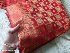 Elegant Red &amp; Gold Banarasi Silk Saree