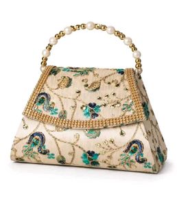Embellished Clutch Bag with Pearl Handle