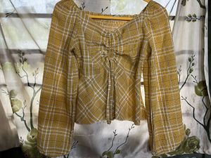 Yellow Plaid Smocked Top