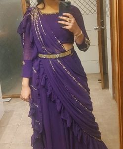 Purple Ready To Wear Georgette Heavy Saree