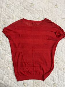 Red Knit Short Sleeve Top