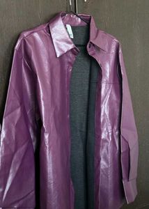 Solid PU Leather Look  CASUAL Jacket