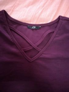 Stylish Criss-Cross Neck Purple T-Shirt