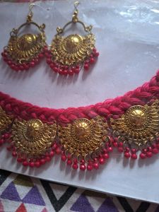 Ethnic Necklace and Earring Set - Gold Tone