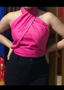 Pink Crisscross Halter Top