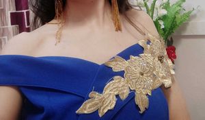 Elegant Blue &amp; Gold Occasion Dress