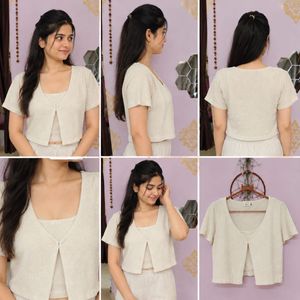 Stylish Cream Cropped Top Set