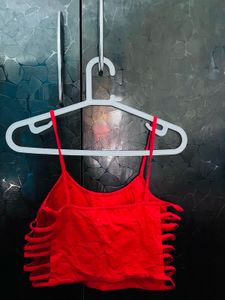 Red Strappy Crop Top with Cutouts