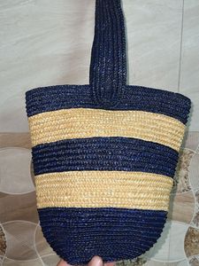 Striped Straw Tote Bag