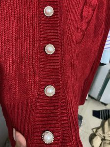 Chic Red Cable Knit Cardigan