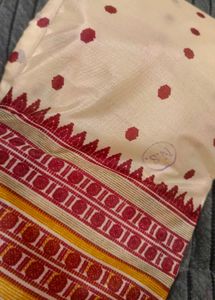 Cream &amp; Maroon Saree