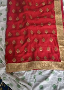 Red Embellished Saree with Gold Border