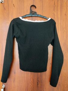 Black Lace Trim Long Sleeve Top