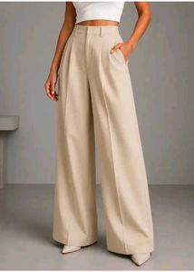 Women relaxed beige viscose rayon trousers
