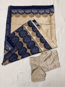 Elegant Cream and Navy Saree with Blouse
