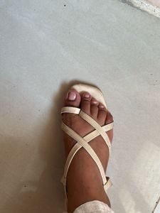 Stylish Beige Strappy Flat Sandals cream snadals f