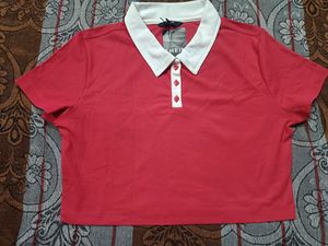 Shein Red Cropped Polo T-Shirt
