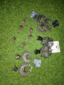 Oxidized Silver Jhumka Earrings Set