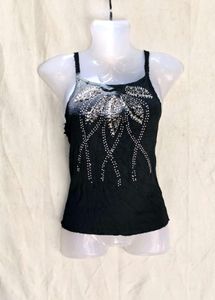 I. Sparkling Embellished Black Tank Top