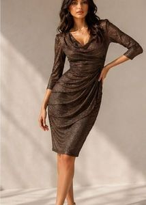 Metallic Shimmer Ruched Midi Dress