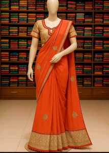 🇳🇿💫🎀Elegant Orange &amp; Gold Embroidered Saree