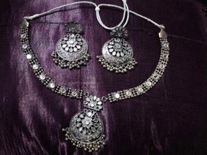 Oxidised Silver Mirror Necklace & Earrings Set
