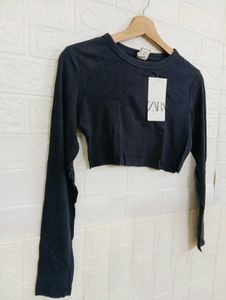 Classic Black Ribbed Long Sleeve Crop Top