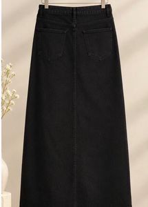 Black Denim Maxi Skirt with Slit