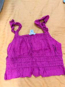 Fuchsia Smocked Crop Top