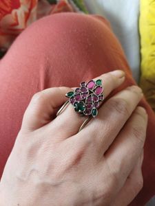 Kemp stone pink and green Floral Design Ring