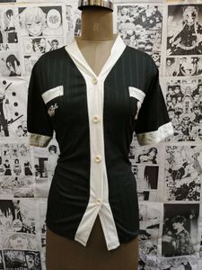 Ribbed Black Top with White Trim