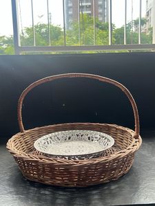 Wicker Basket with Decorative Plate