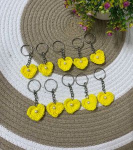 10 pc Handmade Crochet Heart Keychains