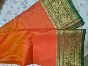 Orange Saree with Green Border pure silk