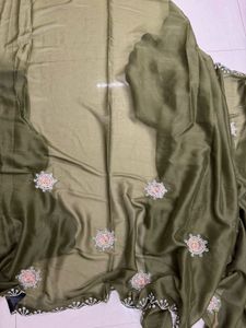 Women Olive Green Heavy Party Wear Saree