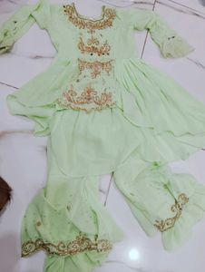 Girls' Light Green Embroidered Kurta Set