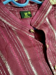 Men's Maroon Striped Kurta