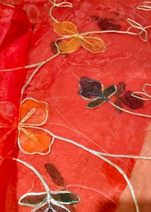Premium Red Floral Embroidered Soft Net Fabric | D