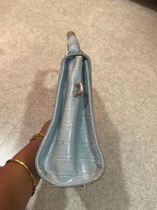 Stylish Light Blue Croc-Embossed Handbag