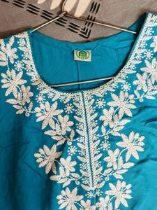 Turquoise Kurta with White Embroidery