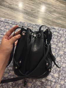 Black Leather Bucket Bag