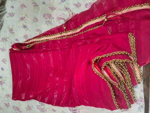 Royal Rani Pink Saree with Elegant Golden Beaded B