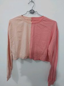 Two-Tone Cropped Long Sleeve Shirt