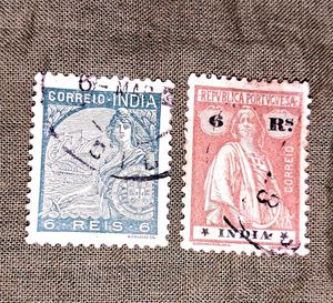 2 Vintage Portuguese India Postage Stamps