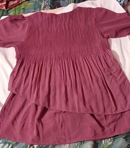 Dusty Rose Puff Sleeve Smocked Top for Women