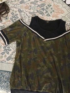 MAX Camo Print Cold Shoulder Top
